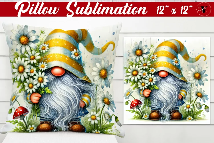 Pillow sublimation | Gnome with Flowers | Spring