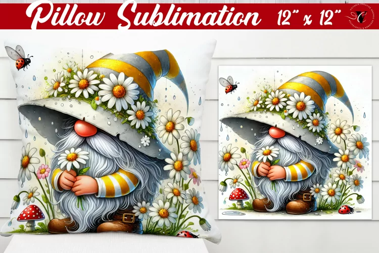 Pillow sublimation | Gnome with Flowers | Spring
