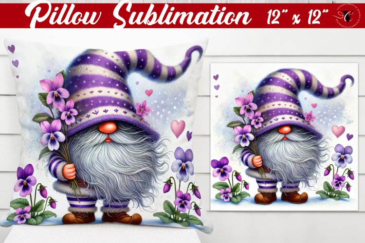 Pillow sublimation | Gnome with Flowers | Spring example image 1