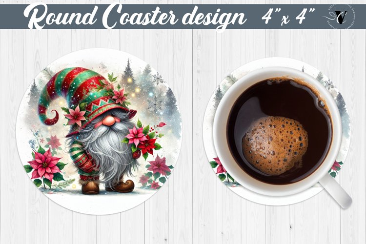 Round Coasters | Gnome with Flowers | Spring example image 1