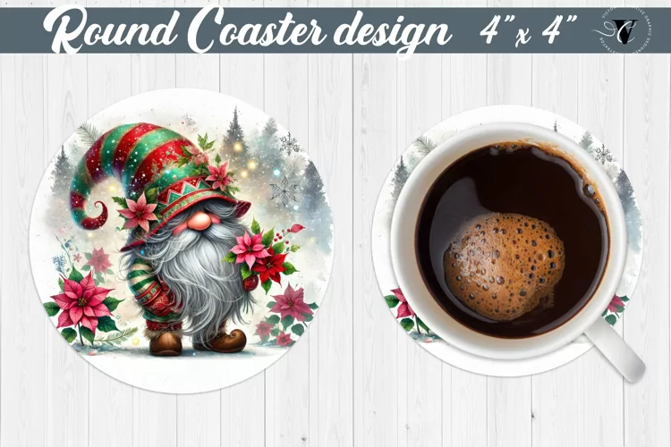 Round Coasters | Gnome with Flowers | Spring