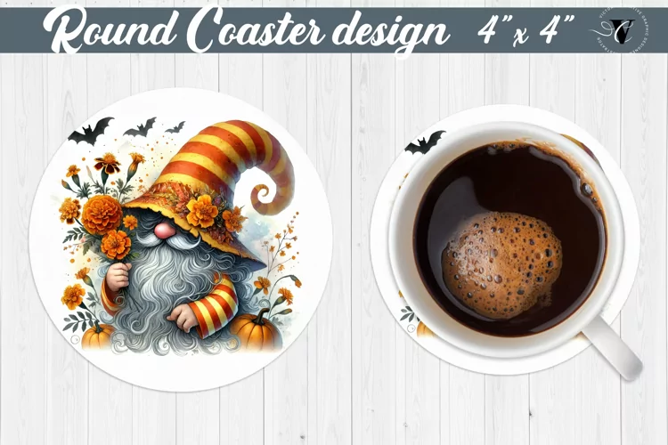 Round Coasters | Gnome with Flowers | Spring