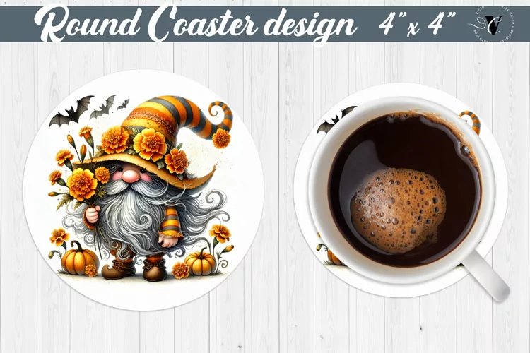 Round Coasters | Gnome with Flowers | Spring