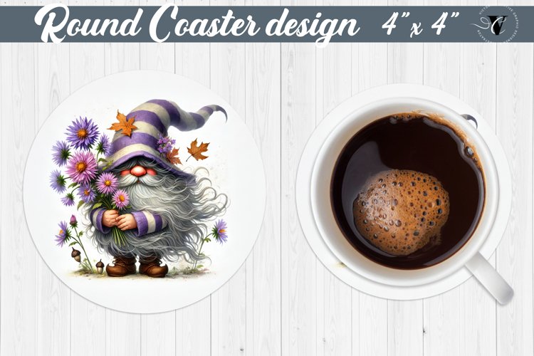 Round Coasters | Gnome with Flowers | Spring example image 1