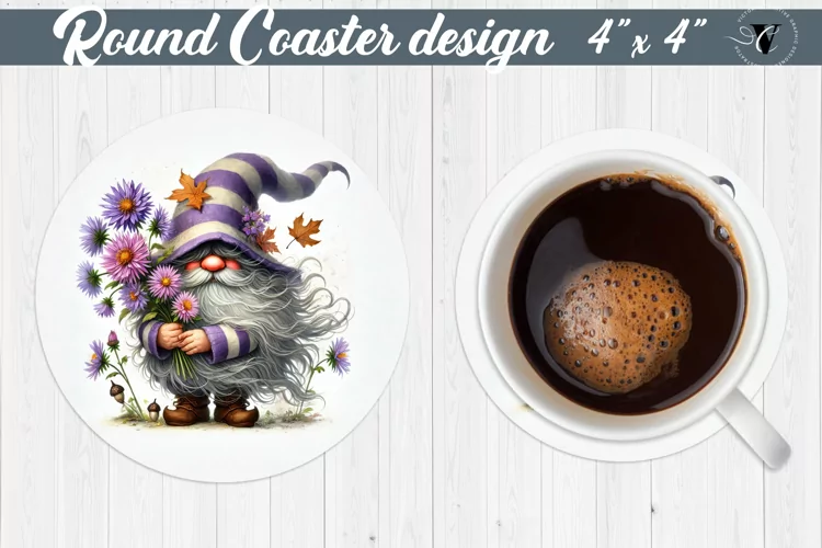 Round Coasters | Gnome with Flowers | Spring