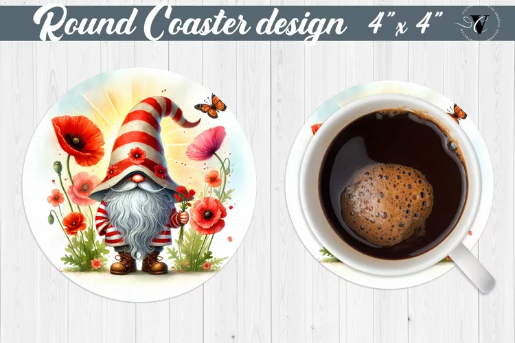 Round Coasters | Gnome with Flowers | Spring