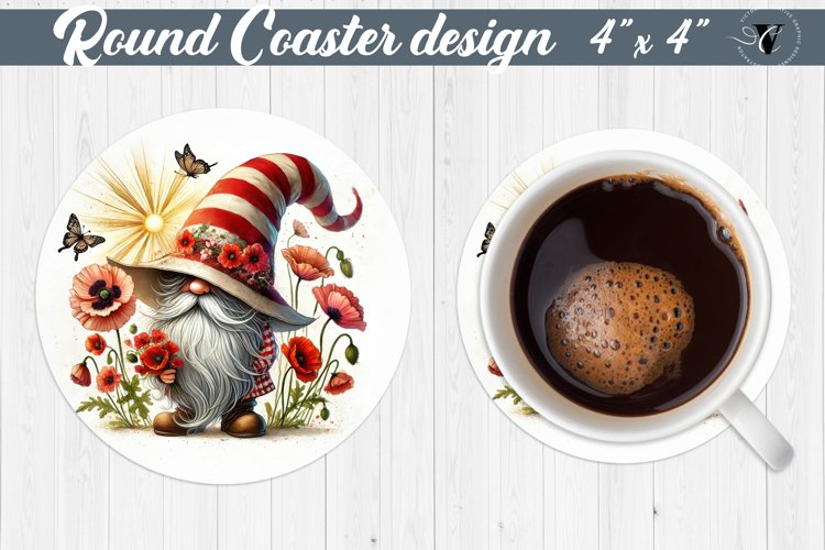 Round Coasters | Gnome with Flowers | Spring example image 1