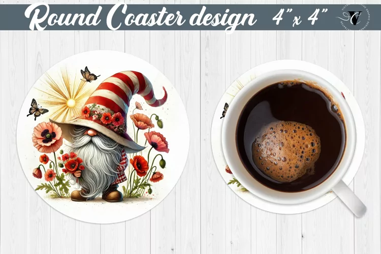 Round Coasters | Gnome with Flowers | Spring