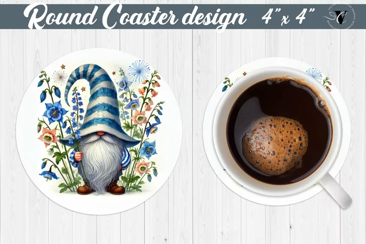 Round Coasters | Gnome with Flowers | Spring