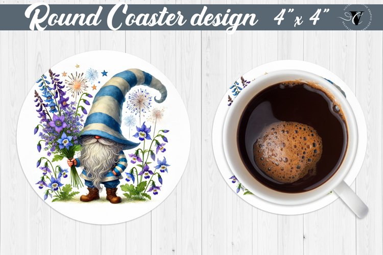 Round Coasters | Gnome with Flowers | Spring