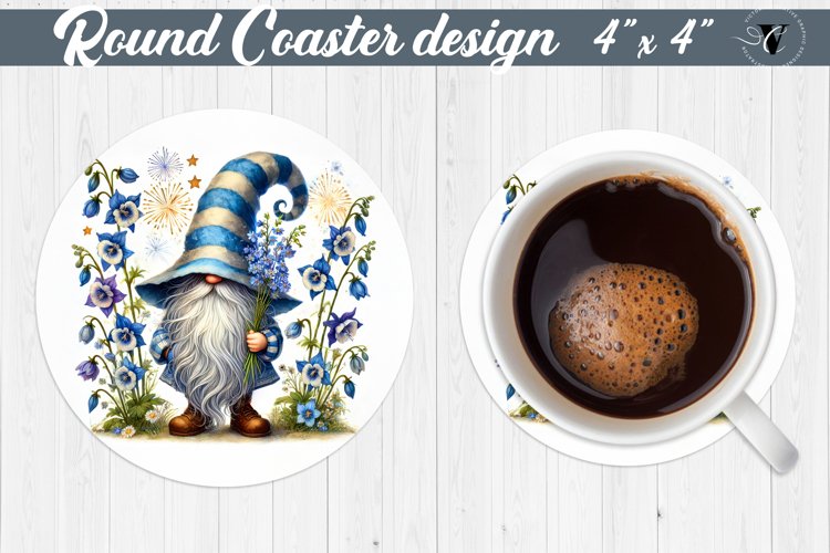 Round Coasters | Gnome with Flowers | Spring example image 1