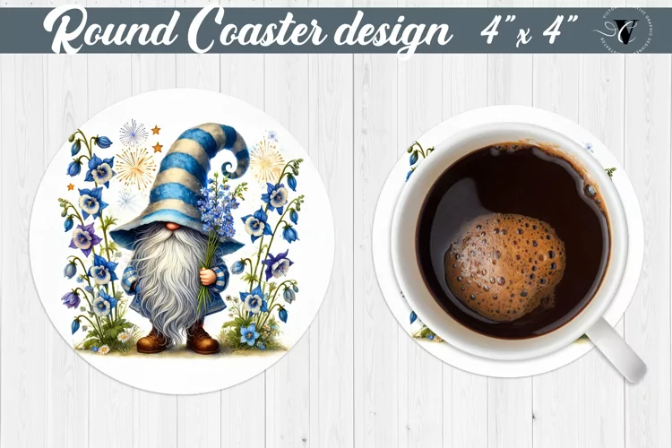 Round Coasters | Gnome with Flowers | Spring