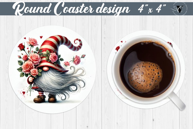 Round Coasters | Gnome with Flowers | Spring example image 1