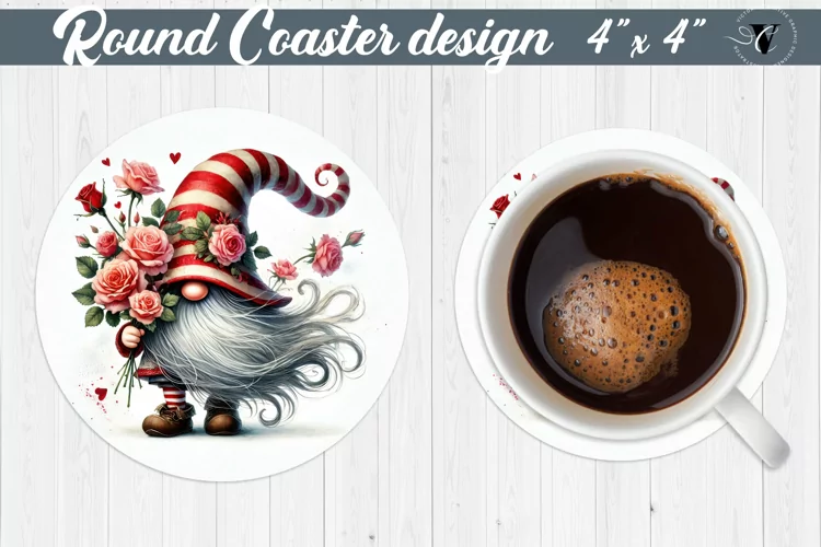 Round Coasters | Gnome with Flowers | Spring