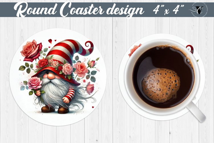 Round Coasters | Gnome with Flowers | Spring example image 1