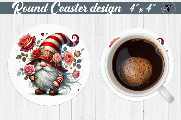 Round Coasters | Gnome with Flowers | Spring