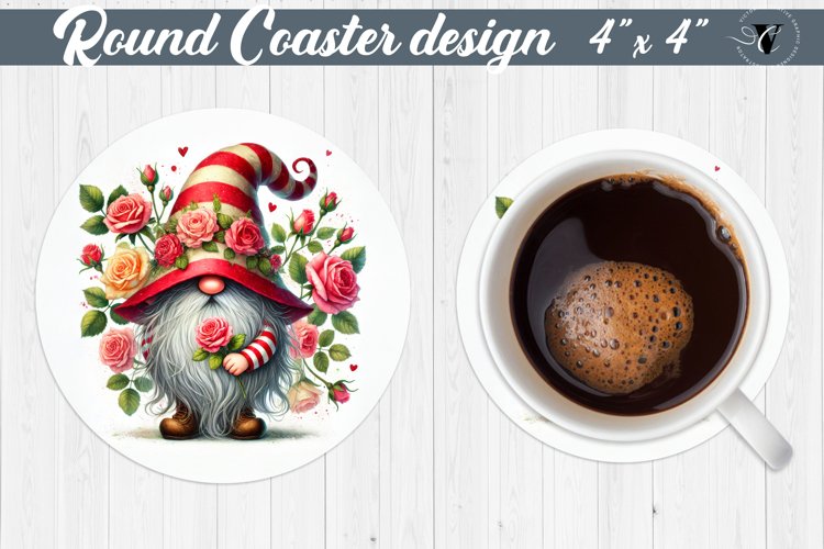 Round Coasters | Gnome with Flowers | Spring example image 1