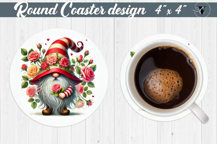 Round Coasters | Gnome with Flowers | Spring