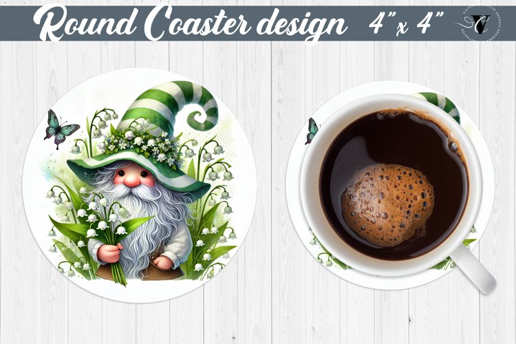 Round Coasters | Gnome with Flowers | Spring example image 1