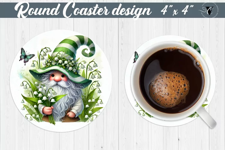 Round Coasters | Gnome with Flowers | Spring