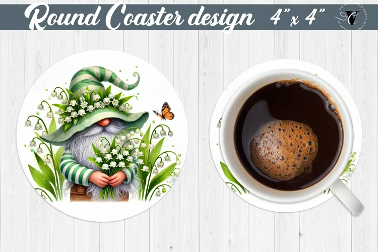 Round Coasters | Gnome with Flowers | Spring