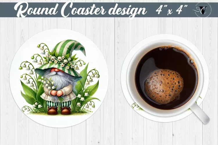 Round Coasters | Gnome with Flowers | Spring