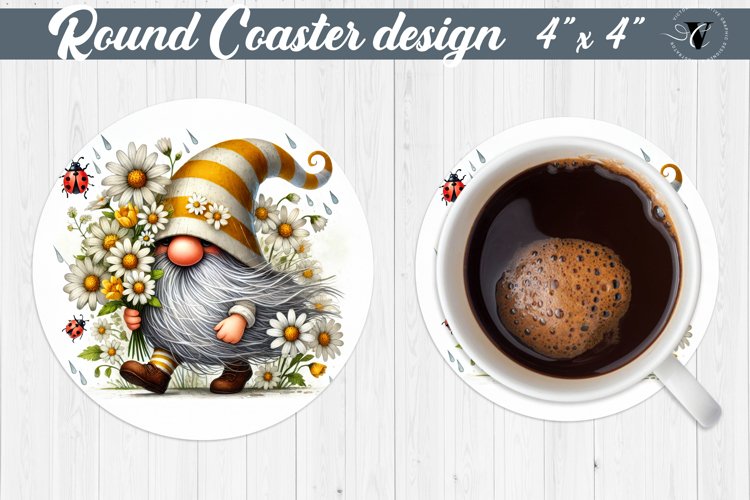Round Coasters | Gnome with Flowers | Spring example image 1