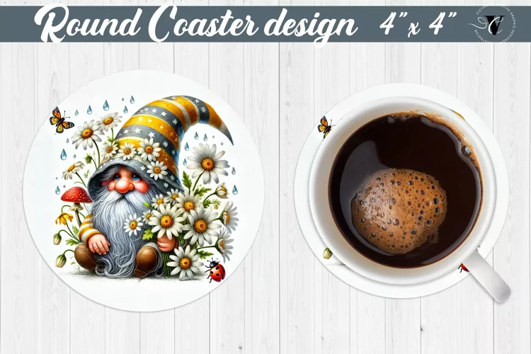 Round Coasters | Gnome with Flowers | Spring