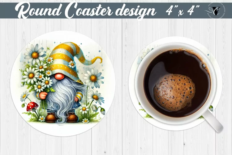 Round Coasters | Gnome with Flowers | Spring