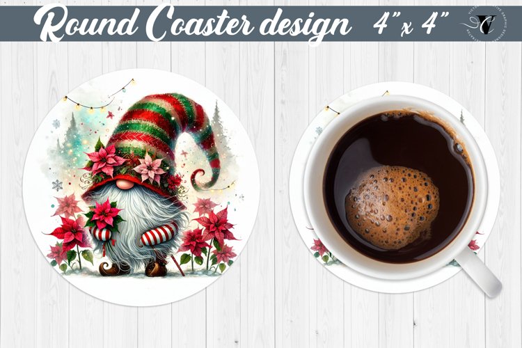 Round Coasters | Gnome with Flowers | Spring example image 1