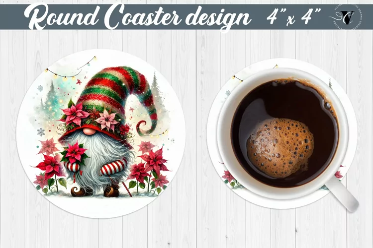 Round Coasters | Gnome with Flowers | Spring