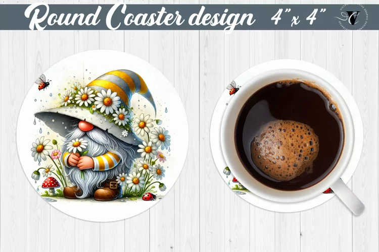 Round Coasters | Gnome with Flowers | Spring