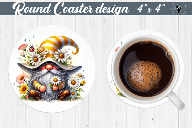 Round Coasters | Gnome with Flowers | Spring example image 1