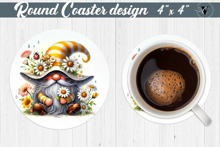 Round Coasters | Gnome with Flowers | Spring