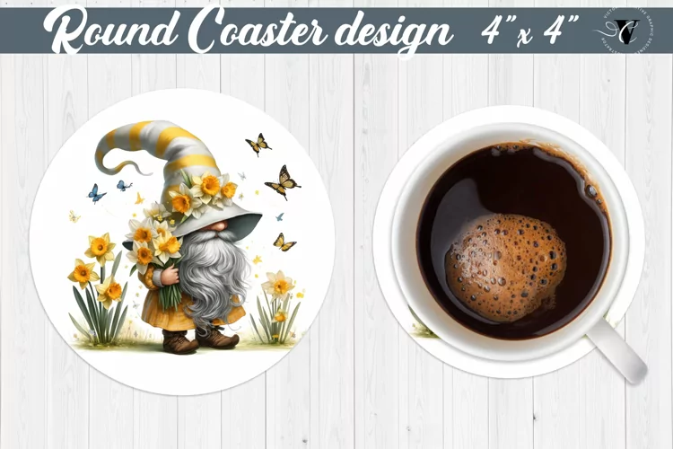 Round Coasters | Gnome with Flowers | Spring