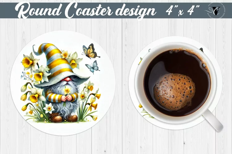 Round Coasters | Gnome with Flowers | Spring