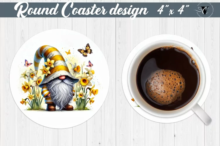 Round Coasters | Gnome with Flowers | Spring