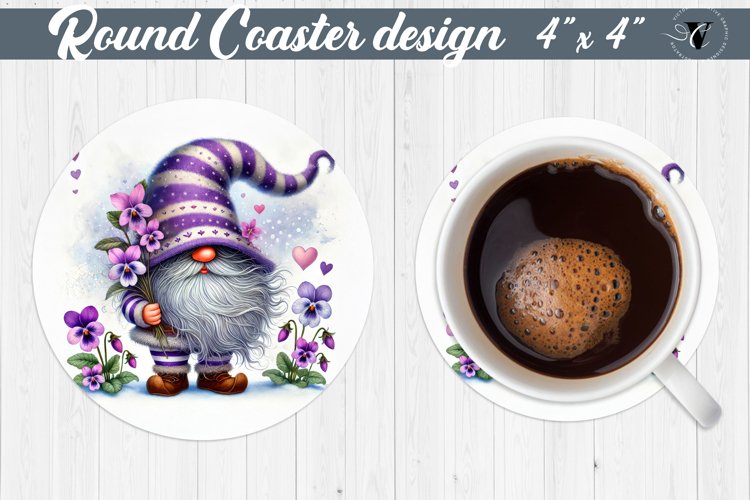 Round Coasters | Gnome with Flowers | Spring example image 1