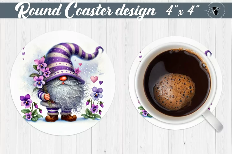 Round Coasters | Gnome with Flowers | Spring