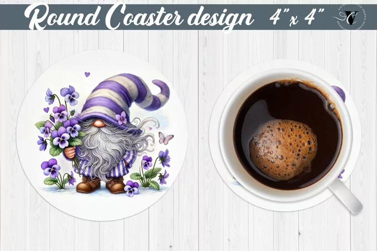 Round Coasters | Gnome with Flowers | Spring