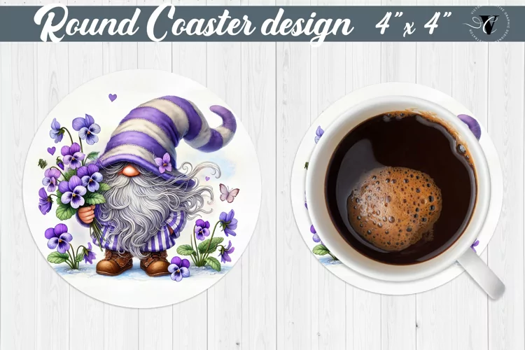 Round Coasters | Gnome with Flowers | Spring