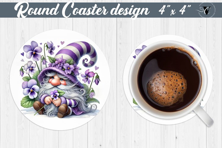 Round Coasters | Gnome with Flowers | Spring example image 1