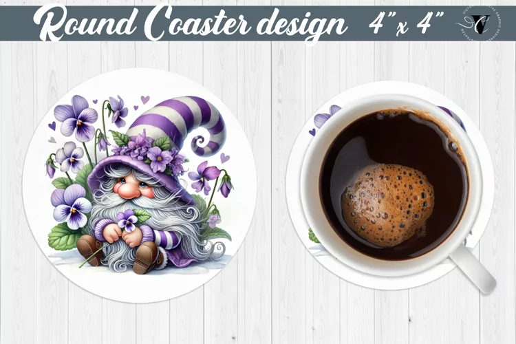 Round Coasters | Gnome with Flowers | Spring