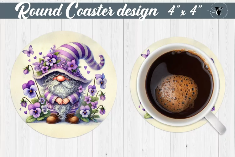 Round Coasters | Gnome with Flowers | Spring