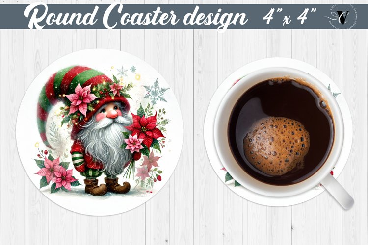 Round Coasters | Gnome with Flowers | Spring example image 1