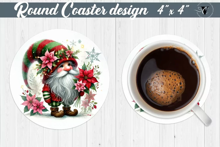 Round Coasters | Gnome with Flowers | Spring