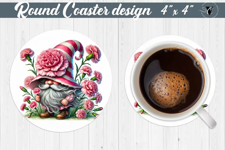 Round Coasters | Gnome with Flowers | Spring