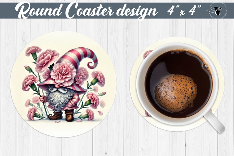 Round Coasters | Gnome with Flowers | Spring example image 1