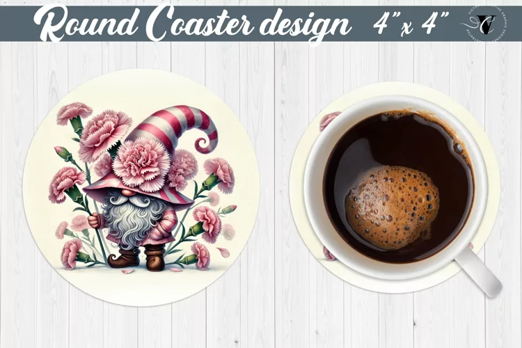Round Coasters | Gnome with Flowers | Spring