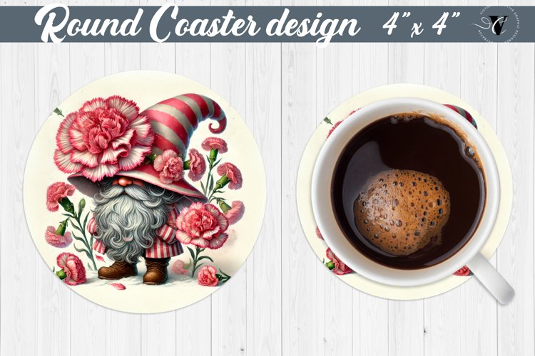 Round Coasters | Gnome with Flowers | Spring example image 1